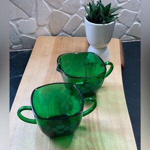 ANCHOR HOCKING | Vintage Green Glass Cream & Sugar